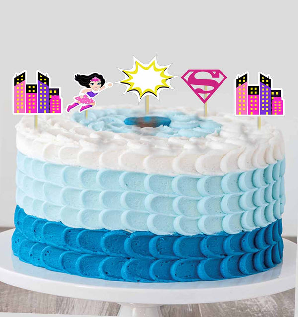 Super Girl Theme Birthday Party Cake Topper