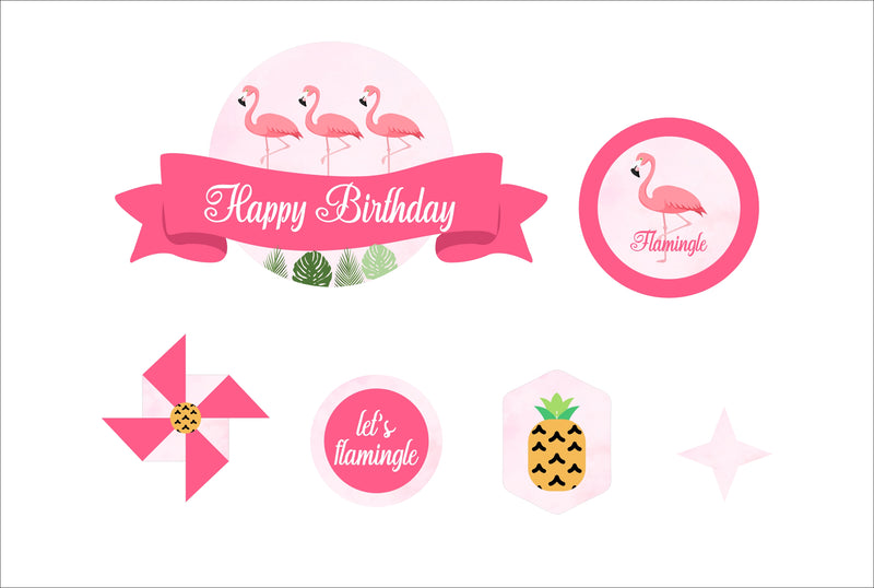 Lets Flamingo-Girls Birthday Cake Decorating Kit/Cake Topper/Cup Cake Topper