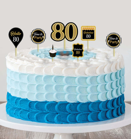 80th Birthday Party Cupcake Toppers for Decoration 