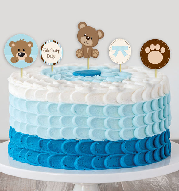 Cute Teddy Welcome Baby Boy Cake Topper Welcome Baby - Pack Of 12