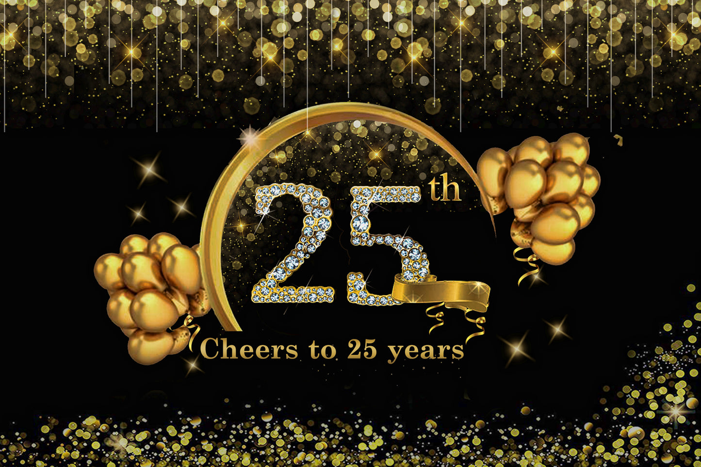 25th Anniversary Party Decoration Kit with Backdrop & Balloons