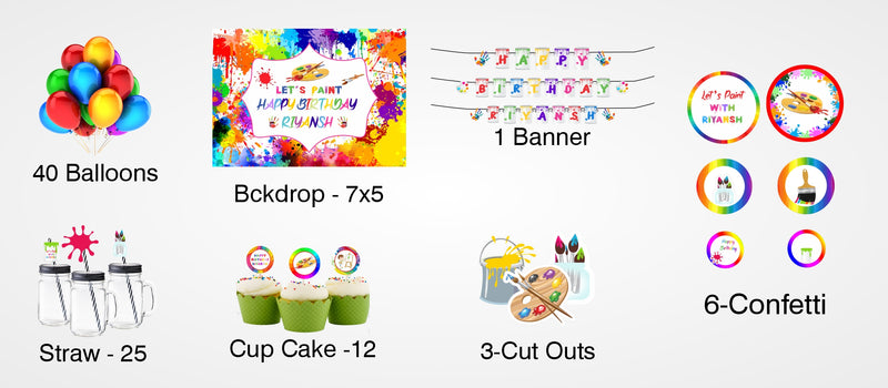 Art and Paint Theme Birthday Party Combo Kit with Backdrop & Decorations