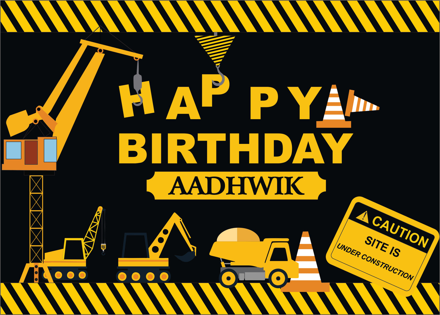 Personalize Construction Backdrop Banner