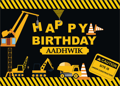 Personalize Construction Backdrop Banner