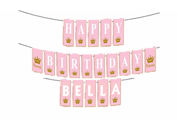 Personalized Crown princess Banner For Birthday Decoration I Happy Birthday Banner