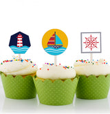 Nautical Ahoy  Theme Birthday Party Cupcake Toppers for Decoration 