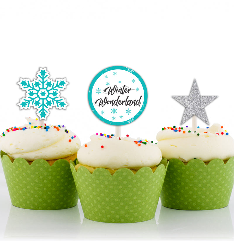 Winter Wonderland Theme Birthday Party Cupcake Toppers for Decoration