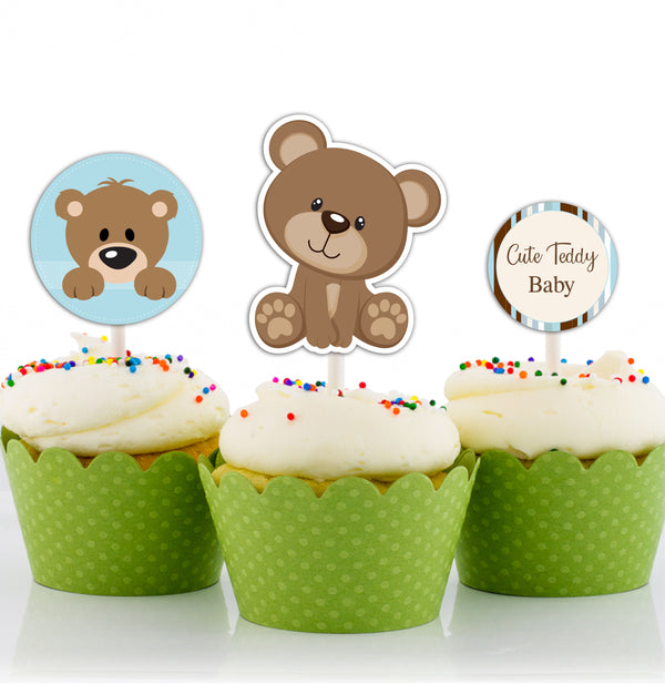 Cute Teddy Theme Welcome Baby Cupcake Toppers for Decoration 
