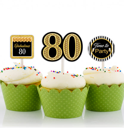 80th Birthday Party Cupcake Toppers for Decoration 