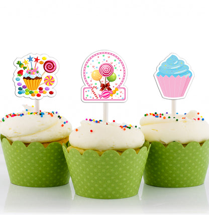Candy Land Theme Birthday Party Cupcake Toppers for Decoration