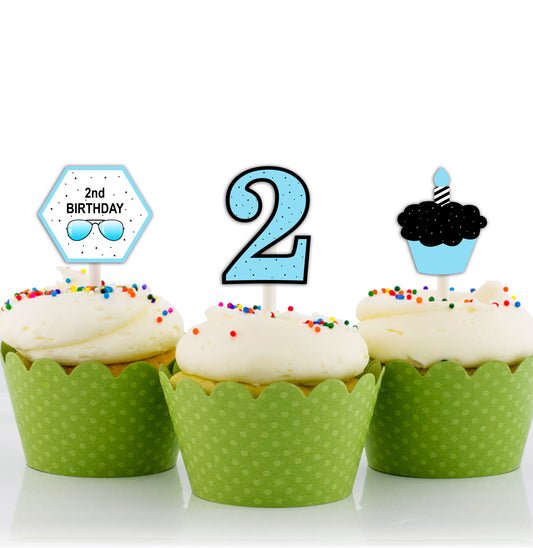 Two Cool Theme Birthday Party Cupcake Toppers for Decoration 