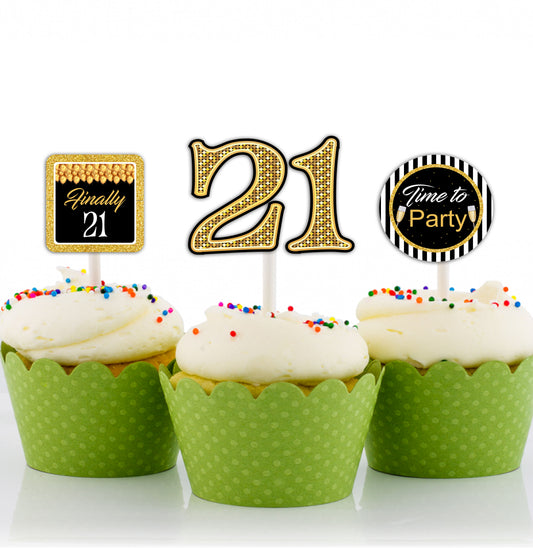 21st Birthday Party Cupcake Toppers for Decoration 