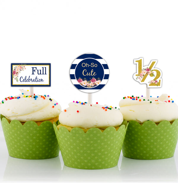 Half Birthday Theme Birthday Party Cupcake Toppers for Decoration