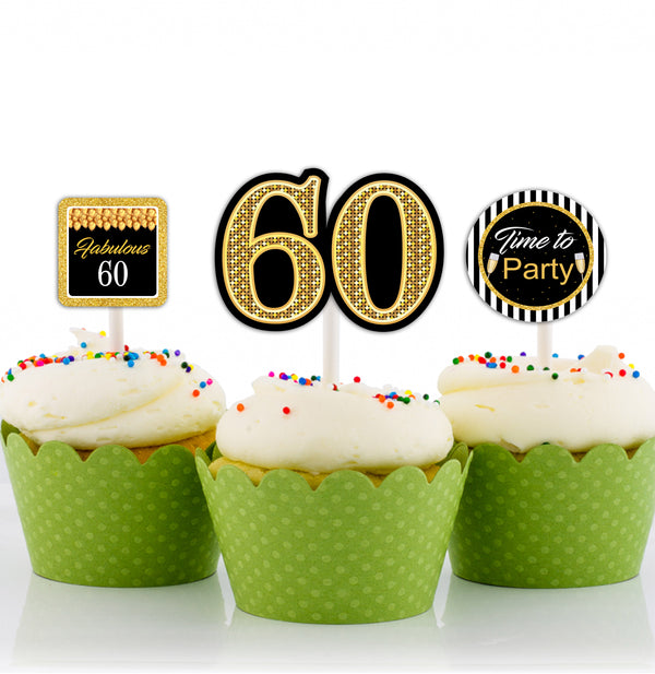 60th Birthday Party Cupcake Toppers for Decoration 