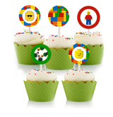 Lego Theme Birthday Party Cupcake Toppers for Decoration