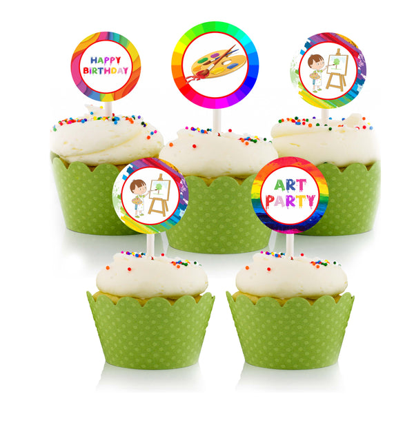 Art and Paint Theme Birthday Party Cupcake Toppers