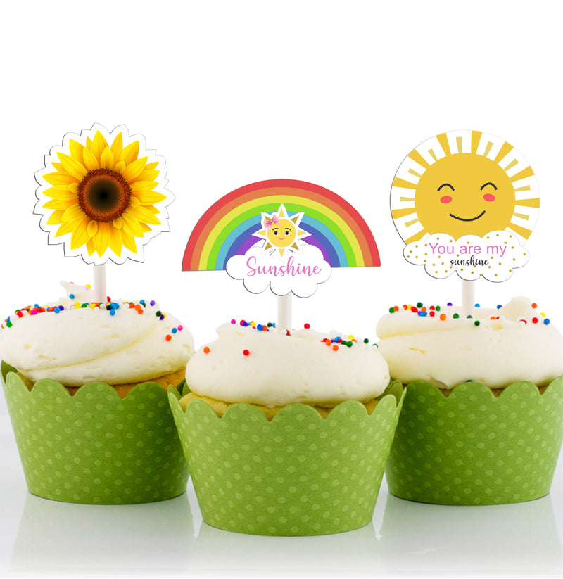 Sunshine Theme Birthday Party Cupcake Toppers for Decoration