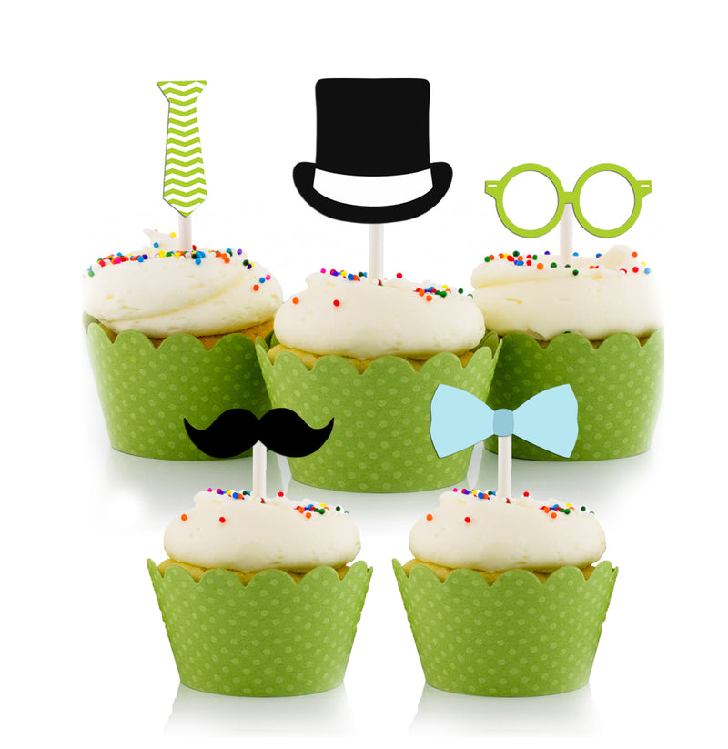 Little Man Theme Birthday Party Cupcake Toppers for Decoration