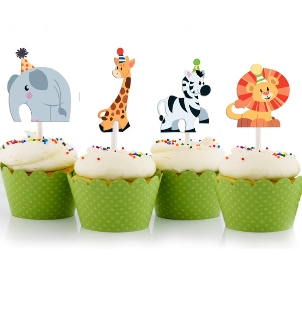 Jungle Theme Birthday Party Cupcake Toppers for Decoration