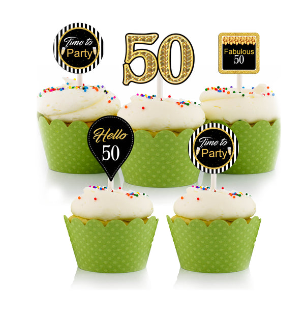 50th Birthday Party Cupcake Toppers for Decoration 