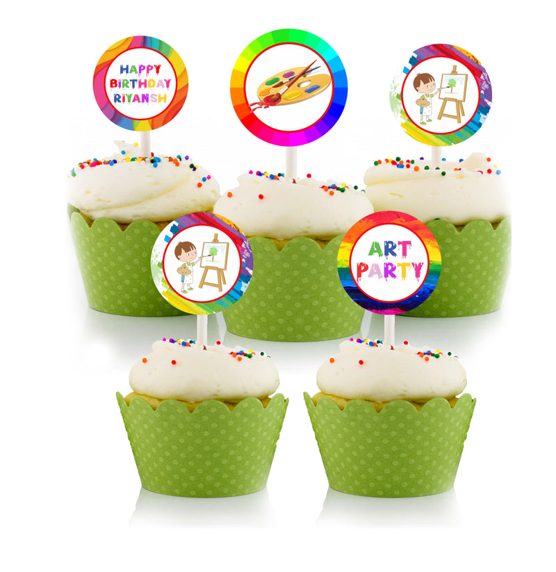 Art and Paint Theme Birthday Party Cupcake Toppers