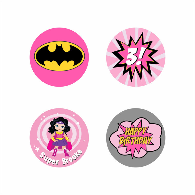 Super Girl Theme Birthday Party Cupcake Toppers