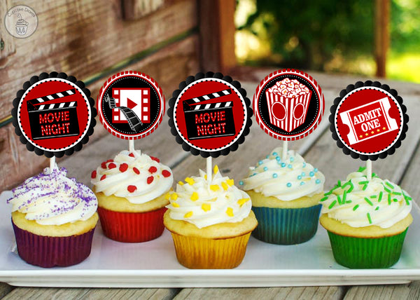 Movie Night Theme Cup Cake Topper for Decoration