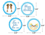 Twin Boys Theme Birthday Party Cupcake Toppers for Decoration