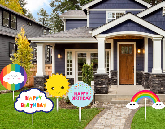 Rainbow Theme Birthday Party Cutouts 