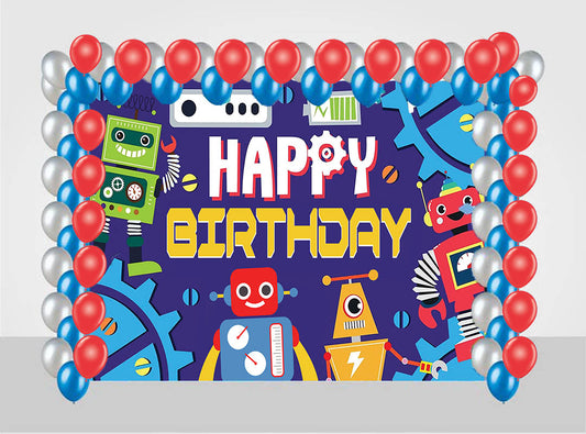 Robot Theme Birthday Party Decoration kit with Backdrop & Balloons