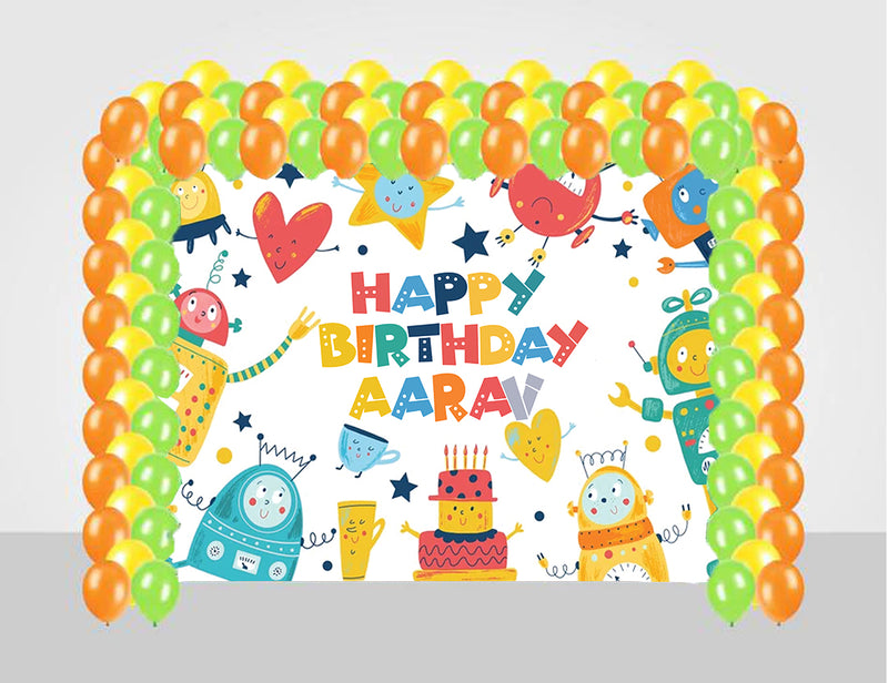 Robot Theme Birthday Party Decoration kit with Backdrop & Balloons