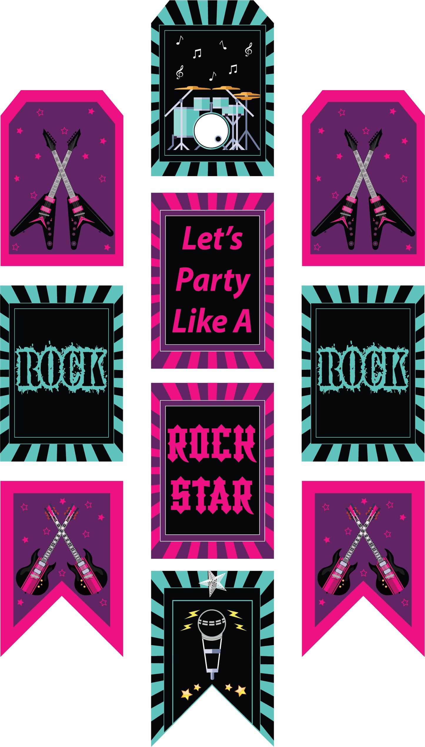 Rockstar Theme Birthday Party Paper Door Banner for Wall Decoration 