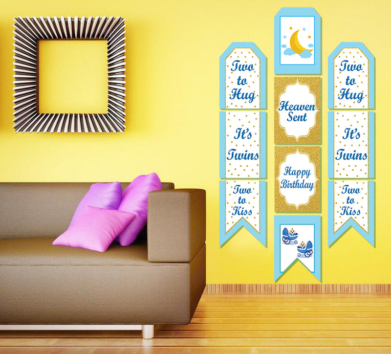 Twin Boys Theme Birthday Paper Door Banner for Wall Decoration