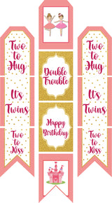 Twin Girls Theme Birthday Party Paper Door Banner for Wall Decoration