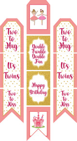 Twin Girls Theme Birthday Party Paper Door Banner for Wall Decoration