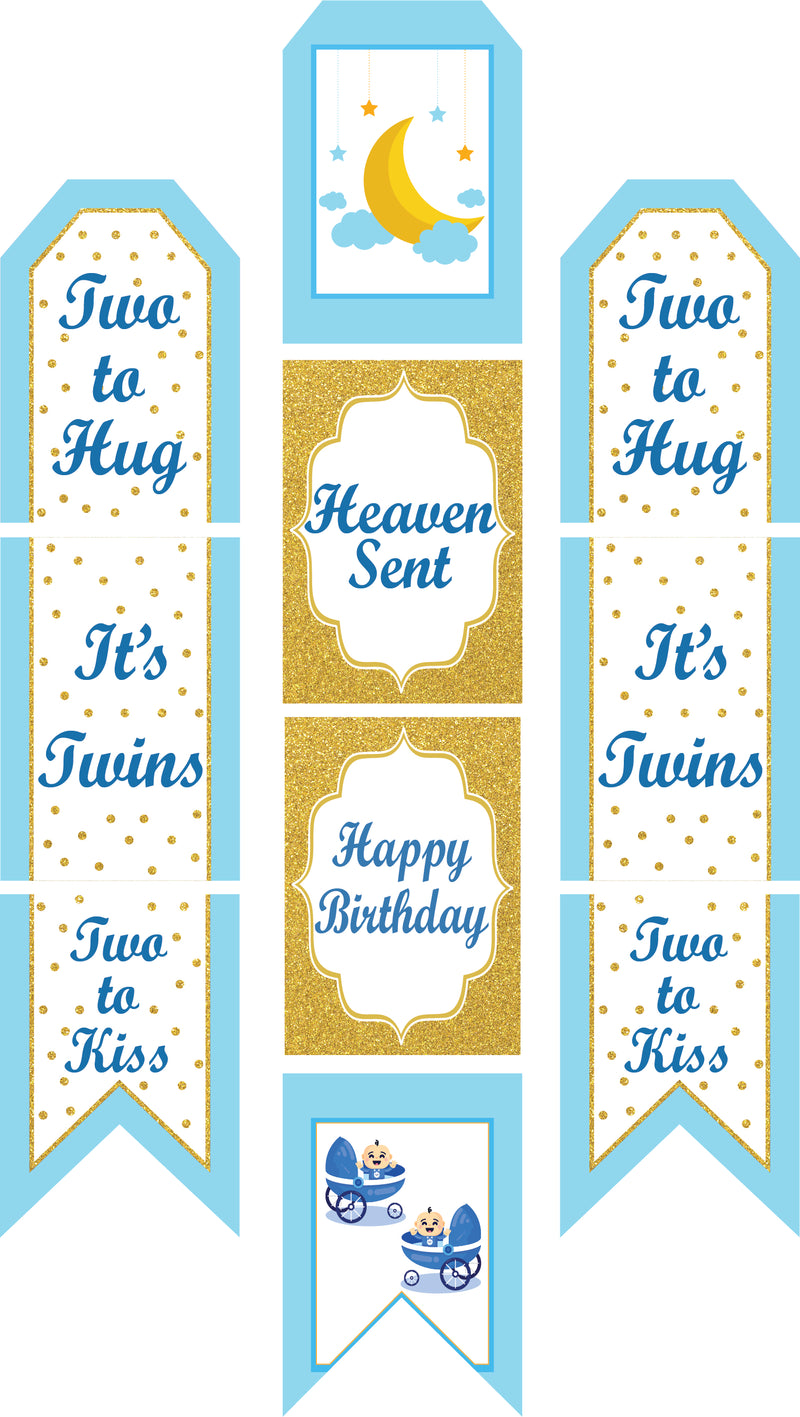 Twin Boys Theme Birthday Paper Door Banner for Wall Decoration