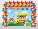 Wheels on the Bus Theme Birthday Party Decoration kit with Backdrop & Balloons