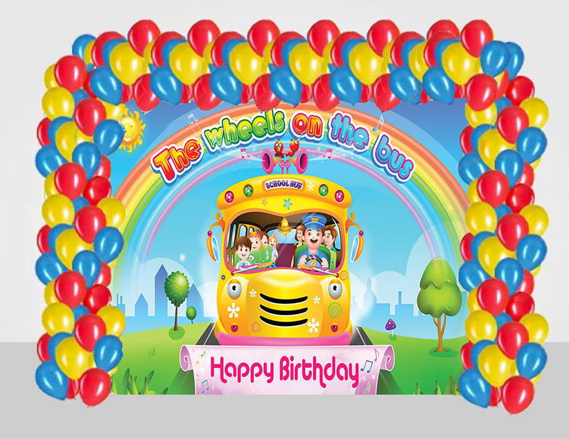 Wheels on the Bus Theme Birthday Party Decoration kit with Backdrop & Balloons