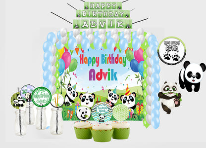 Panda Theme Birthday Party Combo Kit with Backdrop & Decorations