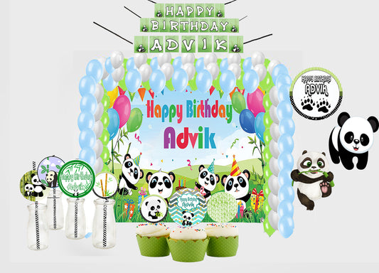Panda Theme Birthday Party Combo Kit with Backdrop & Decorations