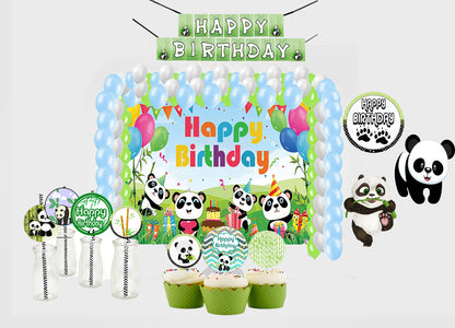 Panda Theme Birthday Party Combo Kit with Backdrop & Decorations