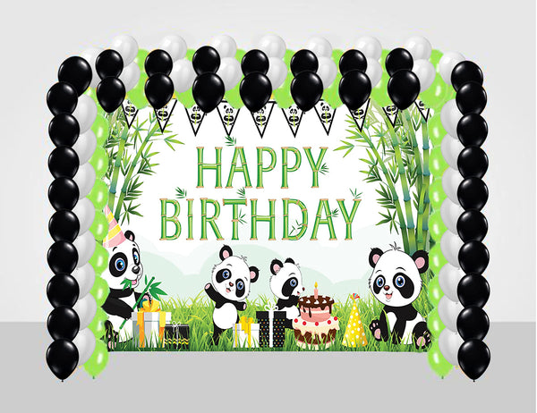 Panda Theme Birthday Party Decoration kit with Backdrop & Balloons