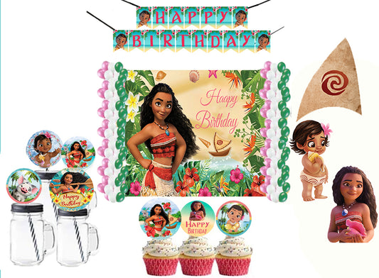 Moana Theme Birthday Party Combo Kit with Backdrop & Decorations