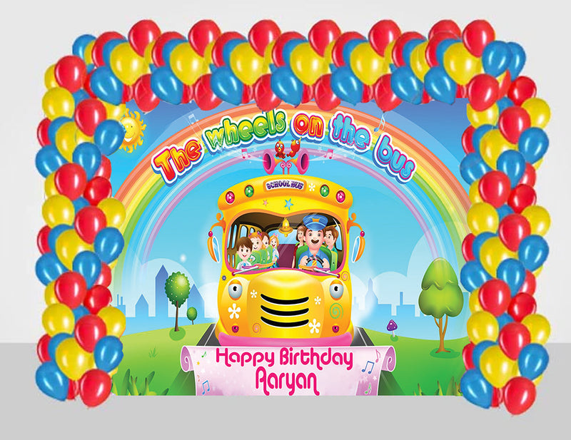 Wheels on the Bus Theme Birthday Party Decoration kit with Backdrop & Balloons