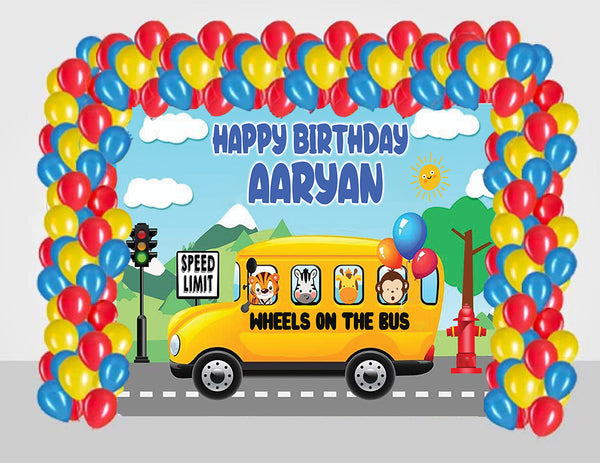 Wheels on the Bus Theme Birthday Party Decoration kit with Backdrop & Balloons