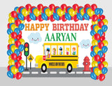 Wheels on the Bus Theme Birthday Party Decoration kit with Backdrop & Balloons