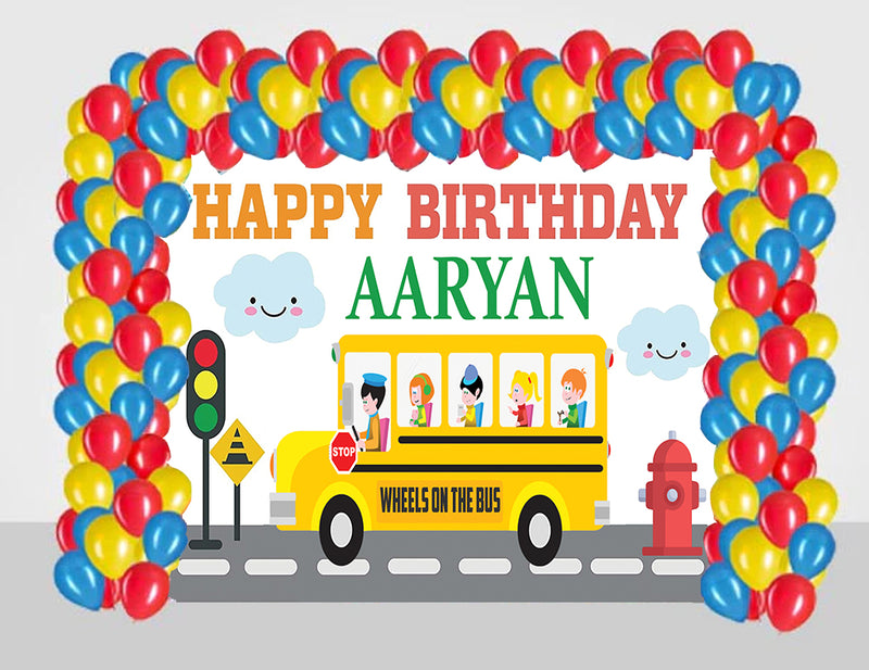 Wheels on the Bus Theme Birthday Party Decoration kit with Backdrop & Balloons