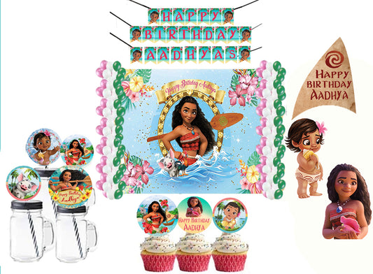 Moana Theme Birthday Party Combo Kit with Backdrop & Decorations