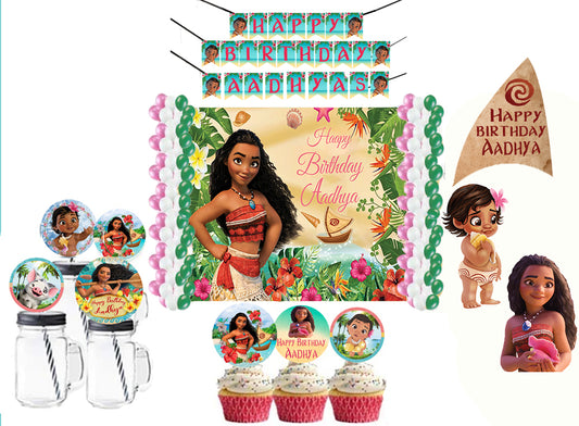 Moana Theme Birthday Party Combo Kit with Backdrop & Decorations