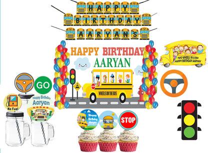Wheels on the Bus Theme Birthday Party Combo Kit with Backdrop & Decorations